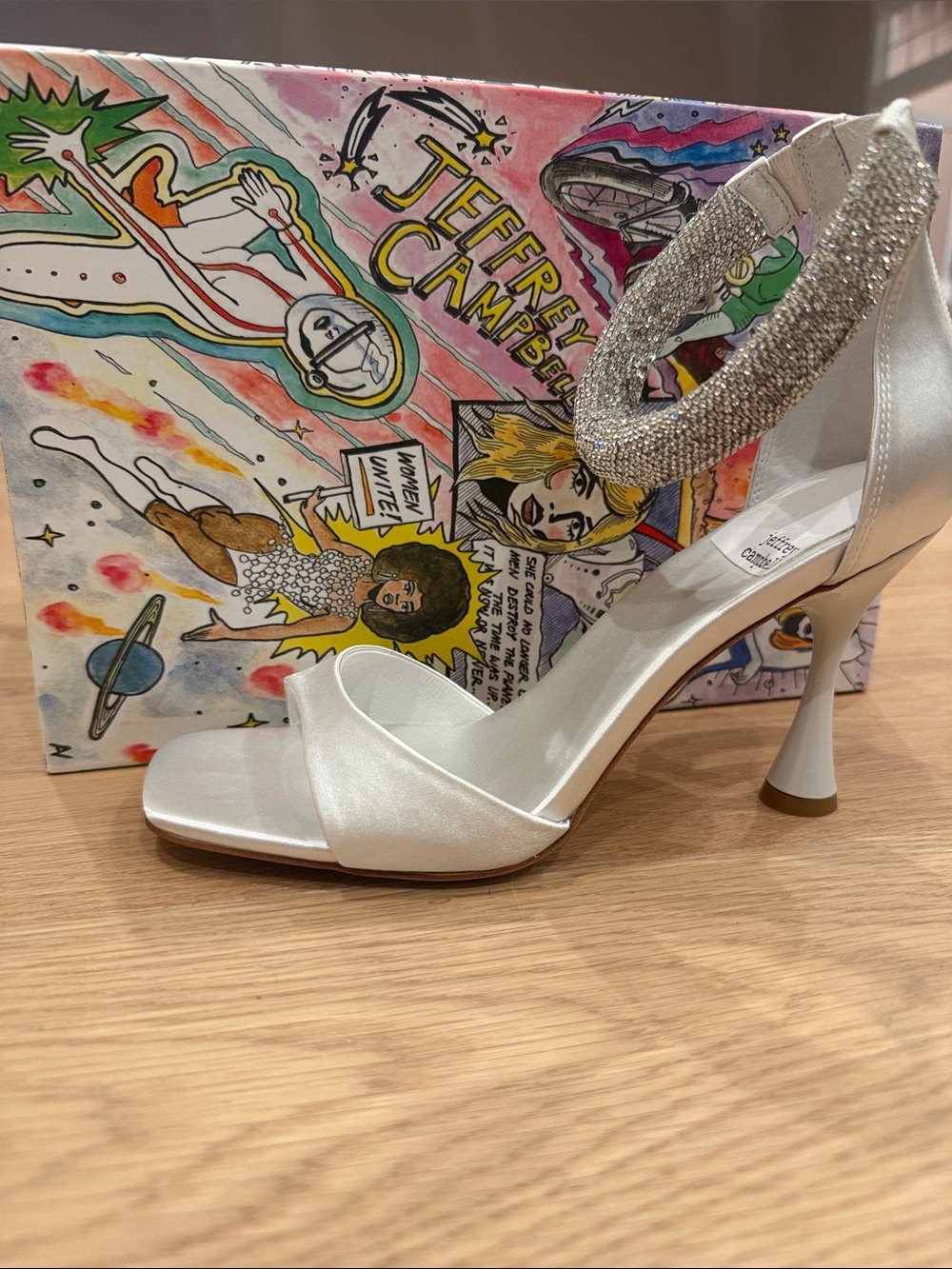 Jeffrey Campbell White Satin Crystal Ankle-Strap Evening Sandal